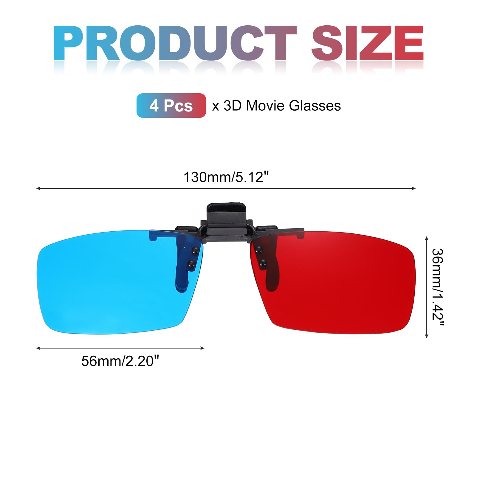 QUARKZMAN 4 Pezzi Occhiali 3D A Clip Rosso Blu/Ciano, Occhiali 3D Anaglifici A Clip Cornice Quadrata Per Cinema Giochi TV Foto Proiettore