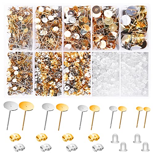 Fermoirs de boucles d'oreilles et tiges en caoutchouc transparent et doré, boîte de 2000 pièces