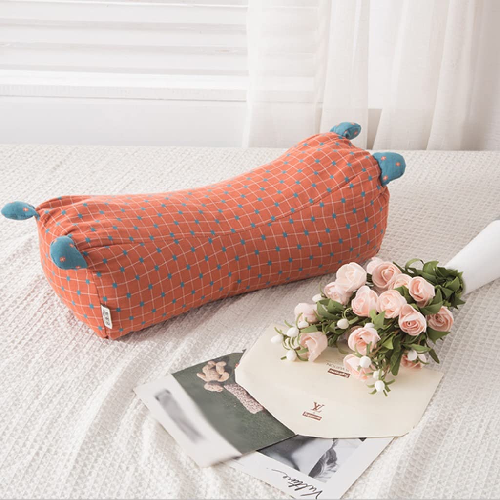 MFJGHU Tiger Shape Buckwheat Hust Filling Neck Pillow Plaid Cotton Pillowcase For Cervical Support Sleeping Washable(Argento)