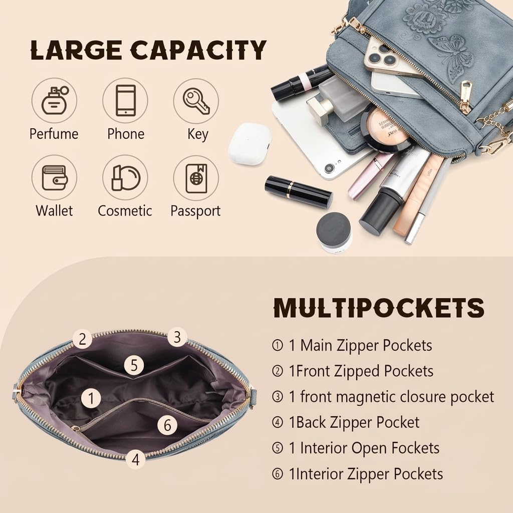 Crossbody Purses for Women Trendy,Vegan Leather Crossbody Bag Multi-Pocket Travel Shoulder Handbag with Tassel | Embossed Design, Adjustable Strap, Lightweight Purse, Medium, Soft Leather - Image 4