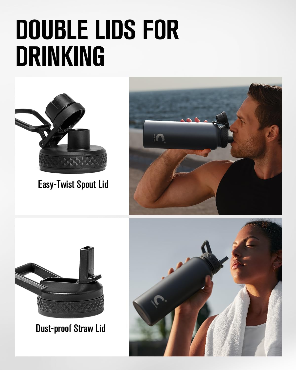 Coolplus 40 oz Water Bottle Insulated, Stainless Steel Water Flask With Straw Metal Double-Walled Vacuum With Carry Sleeve Leakproof, Keep Cold 48 Hrs Hot 24hrs, Black - Image 5