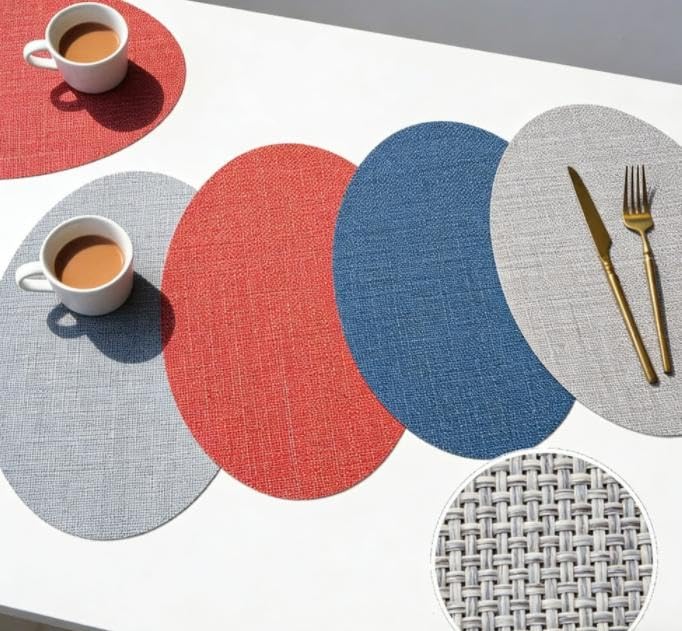 Juego de 6 manteles individuales ovalados lavables de PVC con aislamiento térmico y tejido cruzado antideslizante para mesa de cocina y comedor