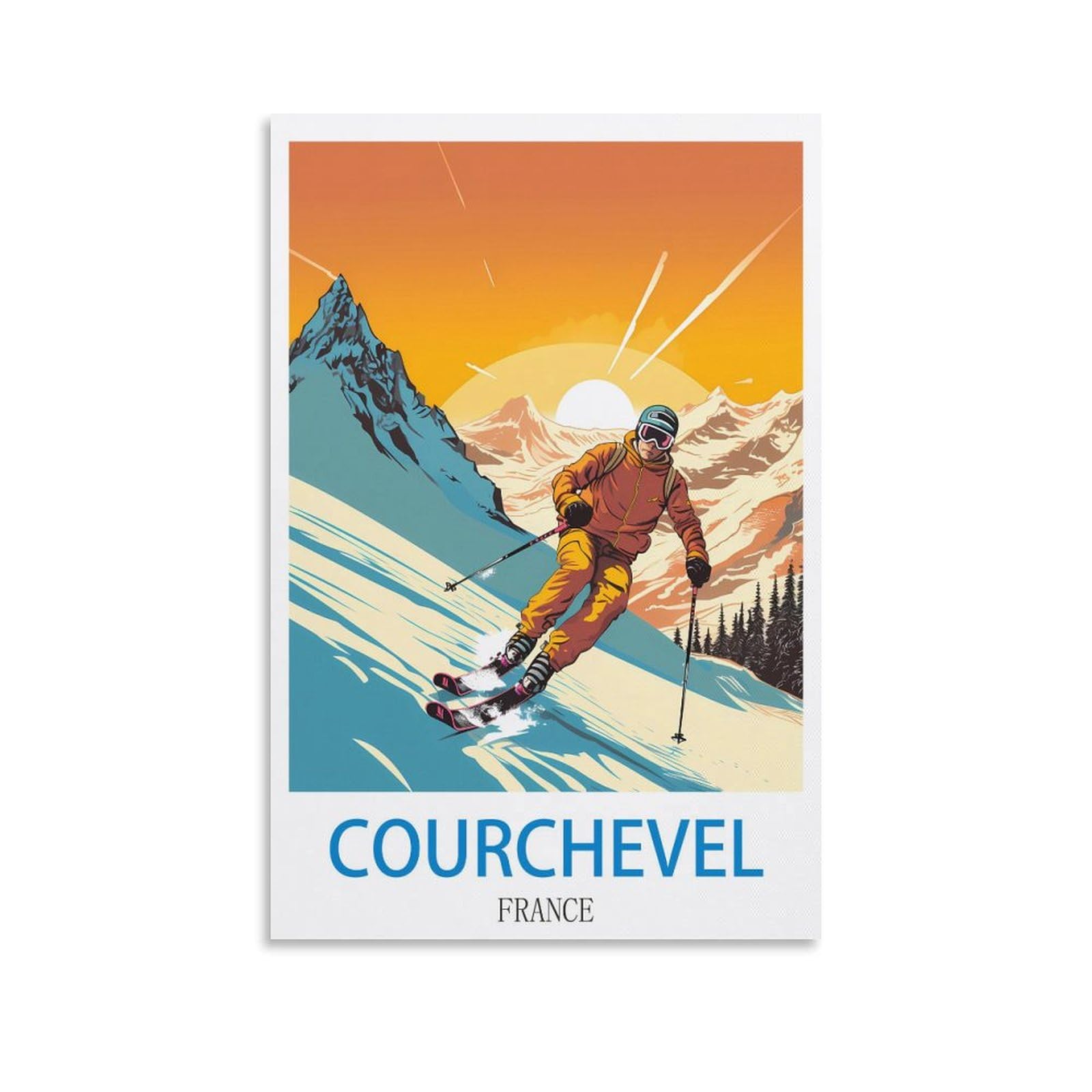 Fzyuen Unframe-Style Courchevel France Vintage Travel Poster Ski 24X36inch(60X90cm) Canvas Wall Art Prints For Wall Decor Room Decor Bedroom Decor