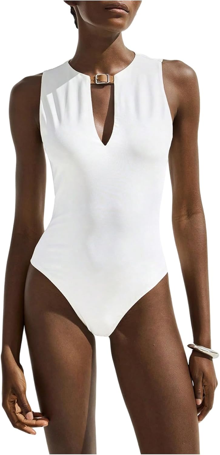 SweatyRocks Women's Cut Out Tank Bodysuit Leotard Round Neck Sleeveless Going Out Tops