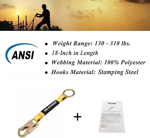 Miniatura 7 de Paquete de 2 Extensor de anillo en D de 18 pulgadas con protección contra caídas con conector de gancho a presión y anillo tórico cumple con ANSI