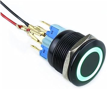 19mm Alumina Metal Button Switch Ring Diaphragm LED Latching Self-Reset Momentary 1NO 1NC Color Blue Self Locking, Size 24V