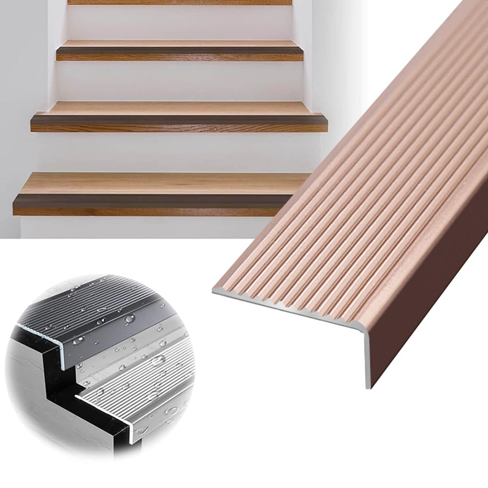 Non-Slip Metal Stair Nosing for Commercial Steps - Shaped Tile Step Strips, Fluted Stair Edging & Safety Treads, Cuttable Closing Strip﻿