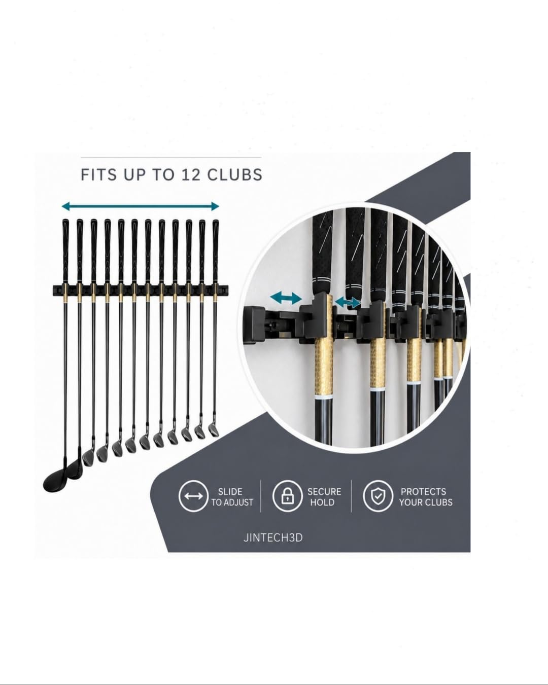 Generic 10 Golfschlägerhalter auf 61 cm großem Regal, Wandaufhänger, Regal, Halterung, Organizer (Club Grip Up)