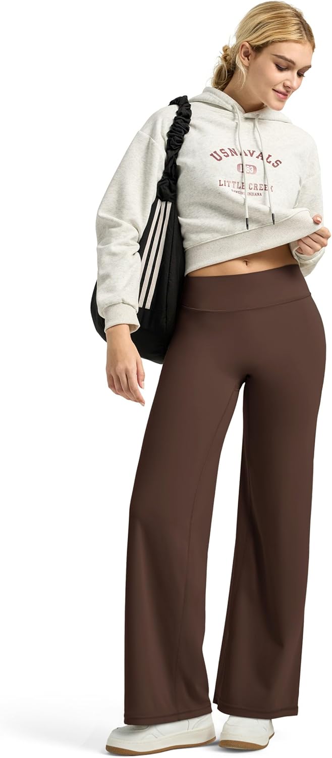 Willit Workout Gym Leggings for Women Straight Leg Bottoms Wide Leg Yoga Pants for Women High Waist Buttery Soft 31" Deep Brown XS - Image 7