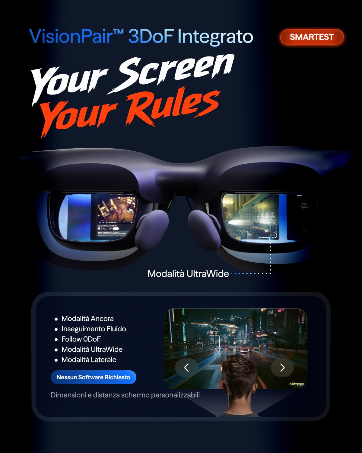 VITURE Beast Occhiali XR, 174” 1200p 58° FOV, VisionPair™ 3DoF Integrato, Oscuramento Dinamico, HARMAN Audio, Occhiali AR per iPhone/Android/Mac/PC/Switch 2 – I Più Grandi, Luminosi e Intelligenti