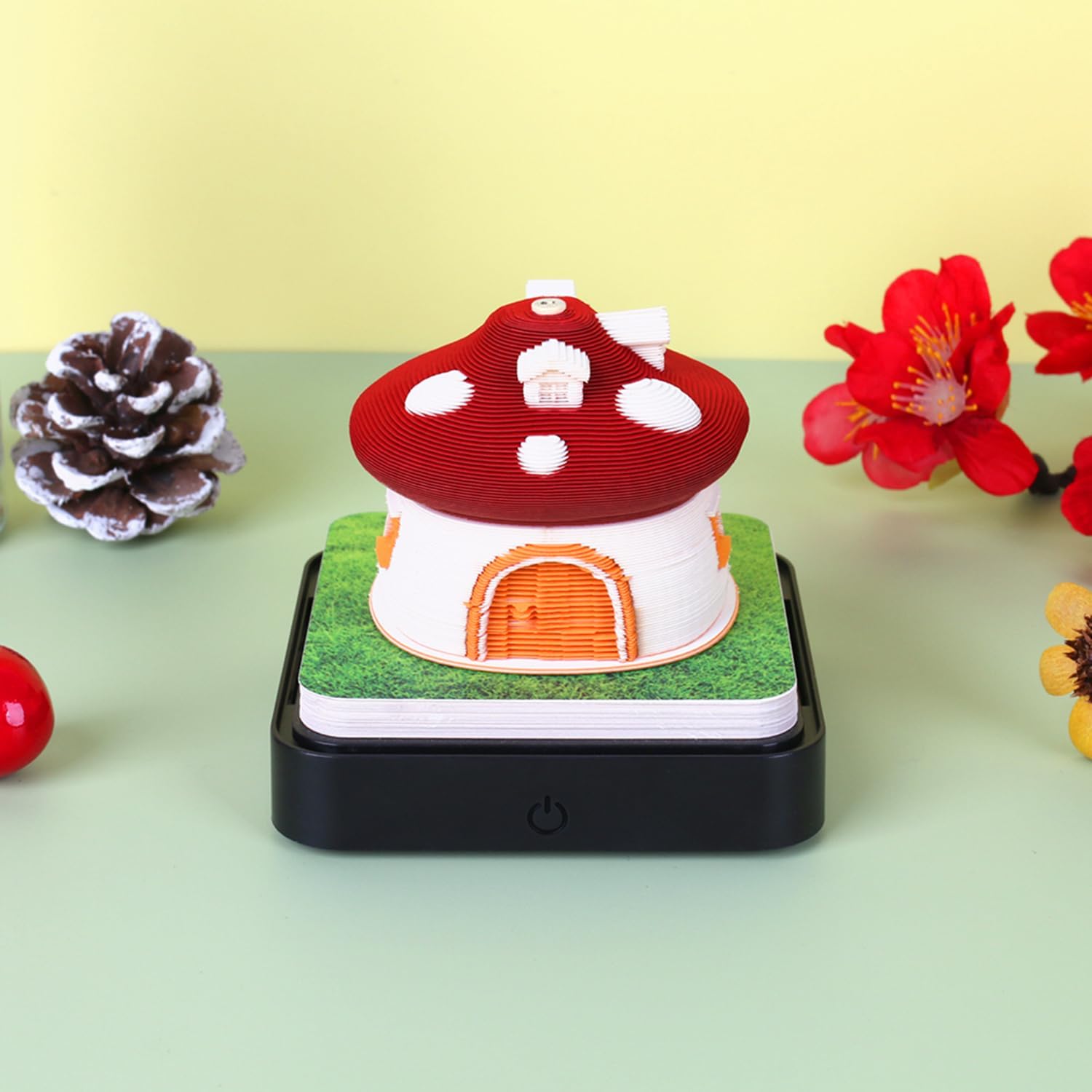 3D Calendar 2026 Time Piece Calendar Memo Pad Creative 3D Desk Calendar 2026 DIY Paper Art Notes Notepad Red Mushroom House Sculpture Gift