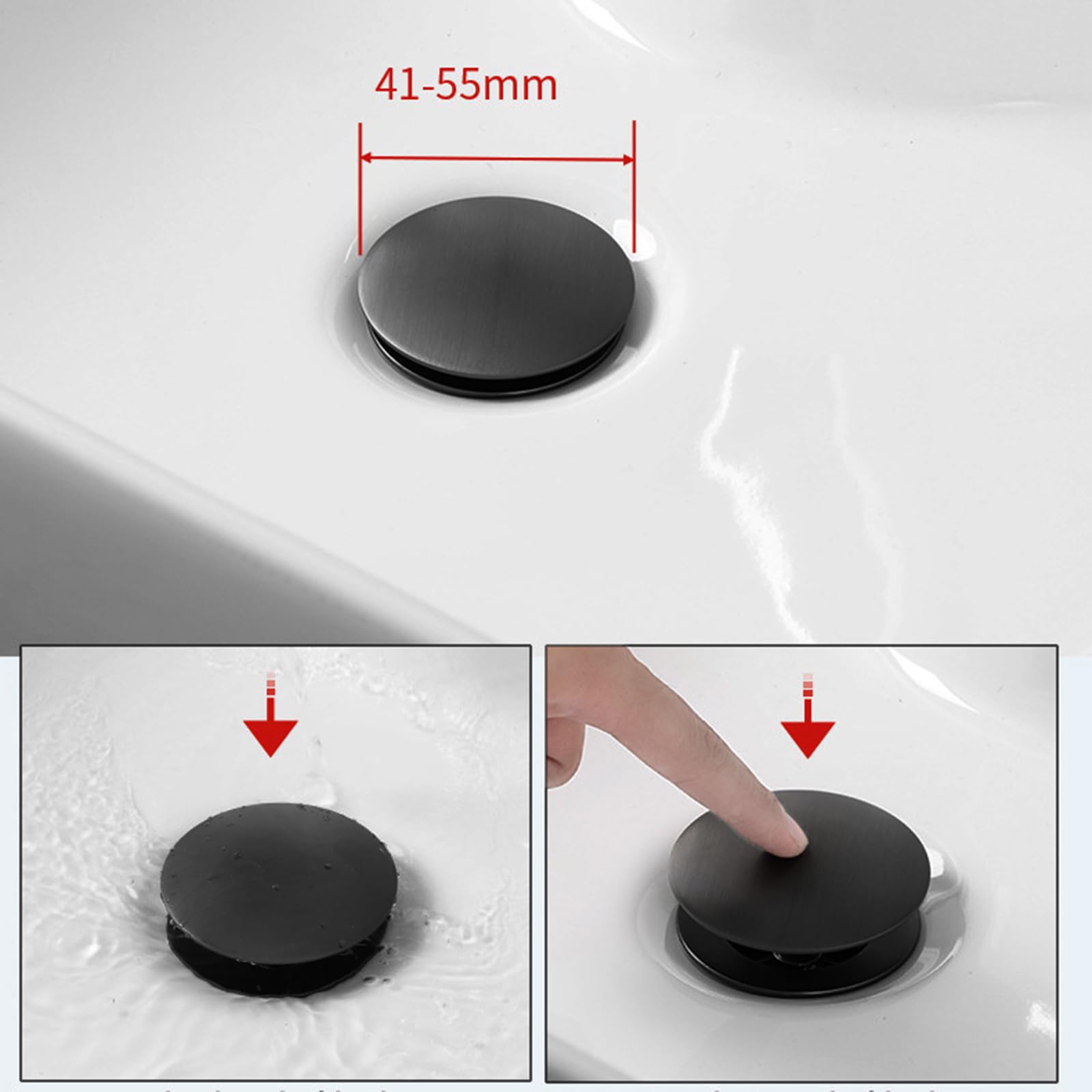Desagüe Universal Con Rebosadero。Tapones de Desagüe Lavabo。VáLvula Para Lavabo Clic Clac。Desagüe A Presión Totalmente De Cobre,negro,Con Orificio De Rebosadero