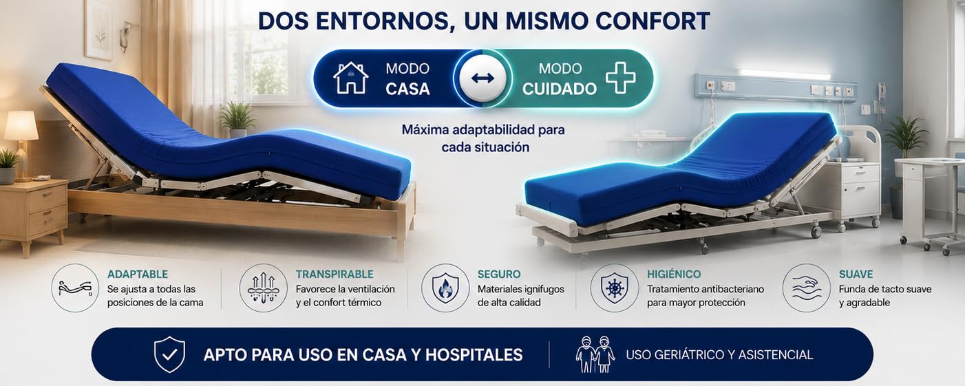 MATTREX | Colchón Geriatrico Viscoelástico 90x190 Sanitario ignífugo Funda Impermeable Cama articulada – Colchón viscoelástico 11 cm Grosor + 4 cm visco, HR ergonómico y Funda Lavable