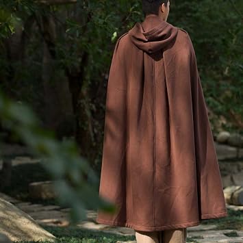 ZanYing Meditation Buddhist Hooded Cloak Plus Size Monk Outfit (Brown)
