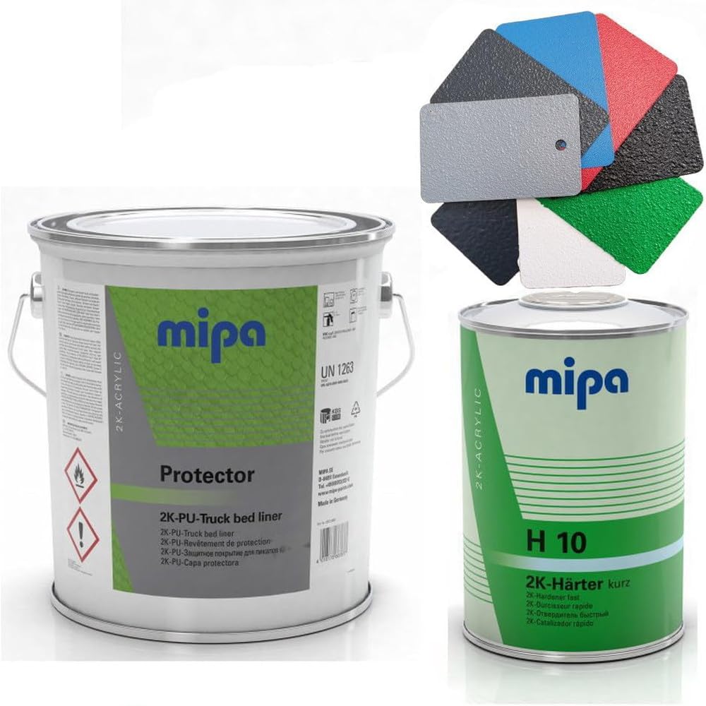 Mipa Protector 4,4 Liter Gebinden Set: 2K Struktur Lack (3,0L) + Härter (1,0L) + Abtöner (0,4L), RAL Wunschfarbe: (RAL 6003 Olivgrün)