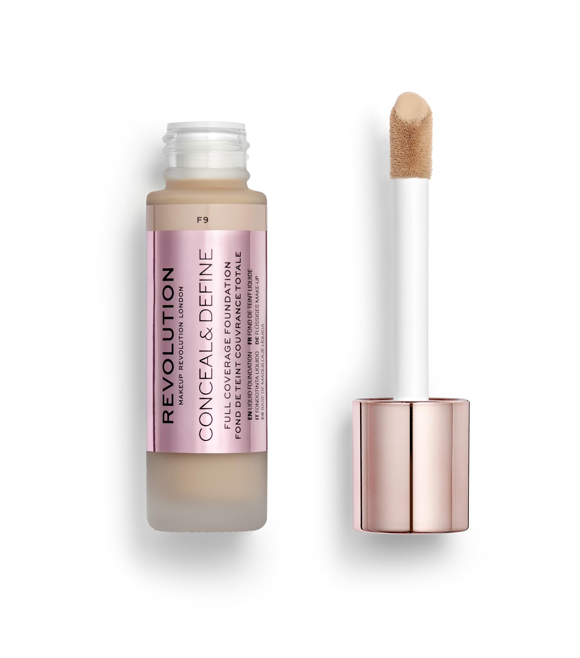Revolution Beauty London, Conceal & Define Foundation, Full Coverage, Long-Lasting Matte Finish, Vegan & Cruelty-Free, F9 Medium Skin Tones, 0.8 fl oz