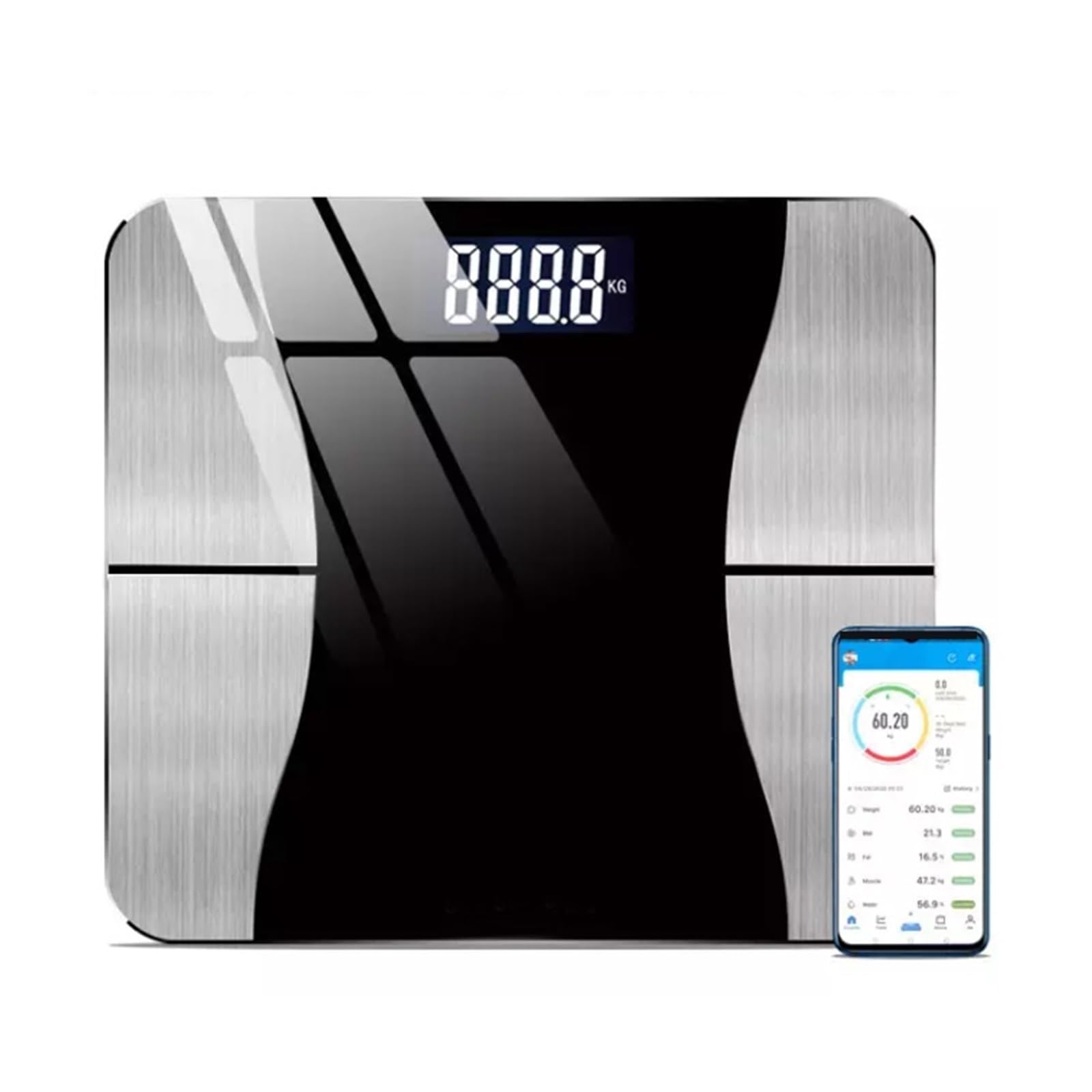 Báscula De Grasa Inteligente Con Bluetooth, Corporal For El Hogar, Peso Saludable, Pantalla LED, Digital For Baño, Electrónica Preciso FáCil De Leer(Black)