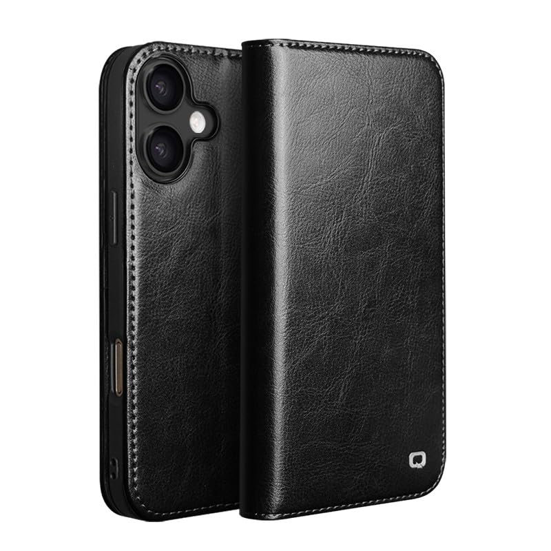 Compatibile con iPhone 17 Pro Max (colore nero custodia a libro magnetica in vera pelle