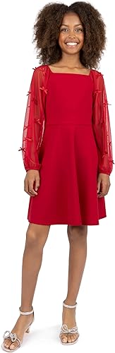 Speechless Girls' Long Sleeve Scuba Crepe Skater Party Dress