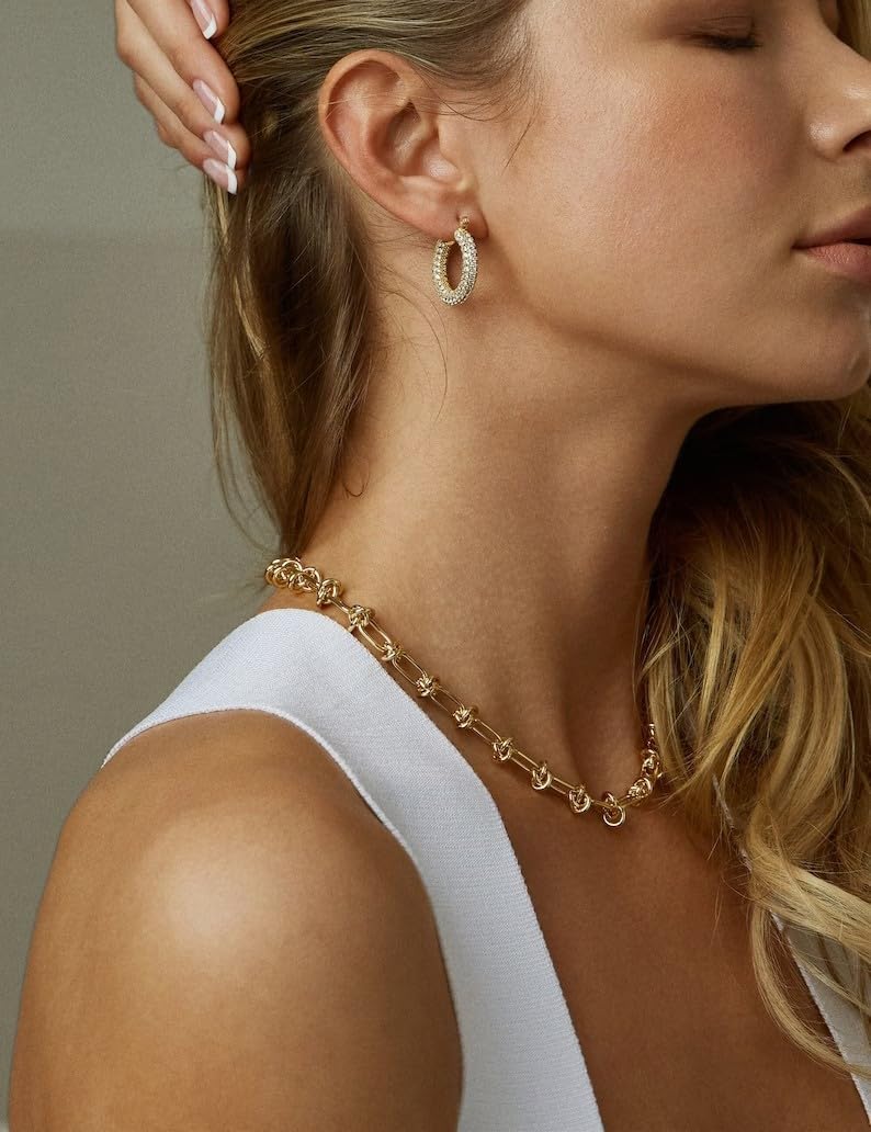 POTESSA 18K Gold Plated Choker Necklaces for Women Fashion Snake Chain Dainty Leaf Coffee Bean Love Knot Link Chain Choker Necklace - Image 4