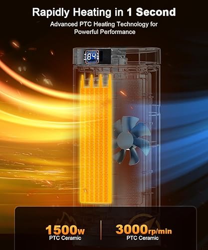 Miniatura 2 de Sunnote Calentador de espacio para uso en interiores, calentadores de cerámica eléctricos y portátiles de 1500 W con oscilación de 80°, termostato,