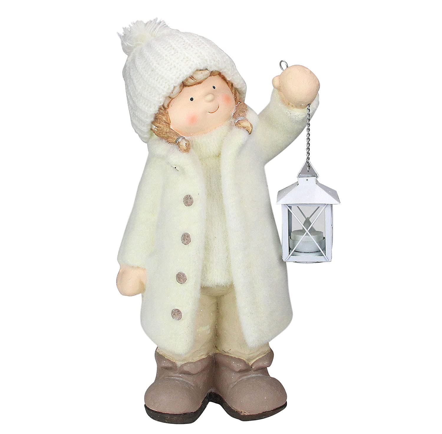 Northlight - 17.25" Winter Girl in White Holding a Tealight Lantern Christmas Tabletop Figurine | 1Pc.