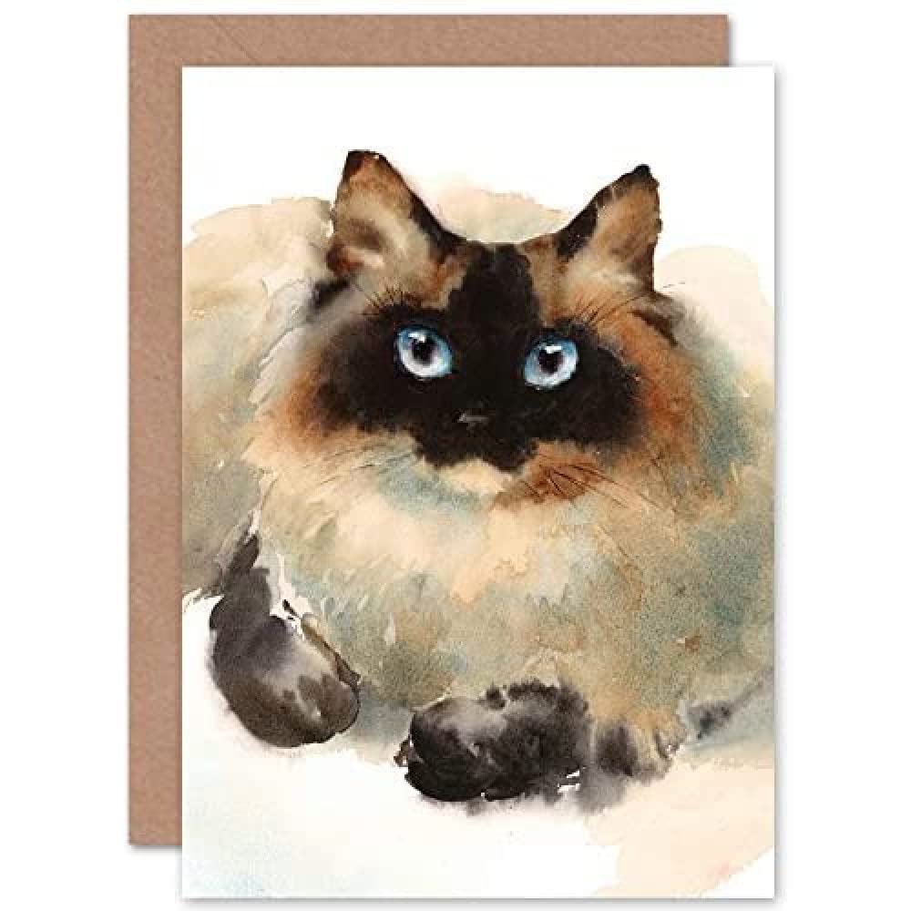 Artery8 - Greeting Card - Ragdoll Cat Face Watercolour - Beige