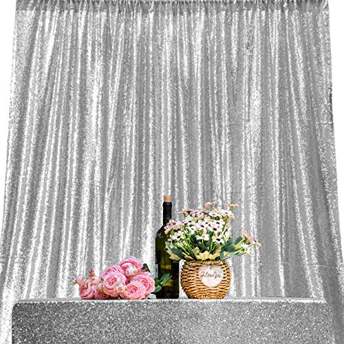 JYFLZQ Silver Sequin Backdrop Curtains 6ft x 8ft 1 Panel Glitter Photo Booth Backdrops Sparkly Photography Background Drapes for Parties Wedding Bridal Showers