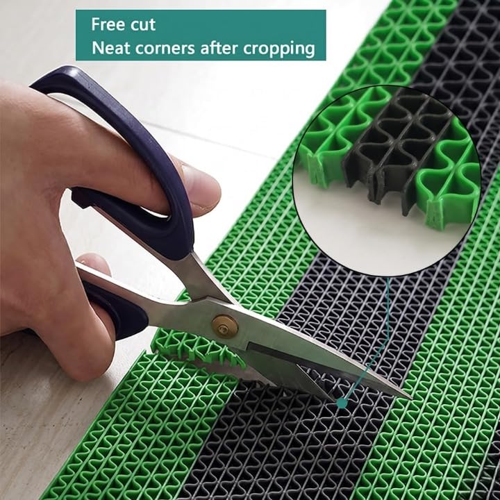 Image of TIB Anti Skid Waterproof PVC Rubber Mat for Bathroom, Floor, Swimming Pool, Shower, Entrance & Rainy Areas | Multipurpose Dual Colour Floor Mat,2x7 Feet,Black & Green