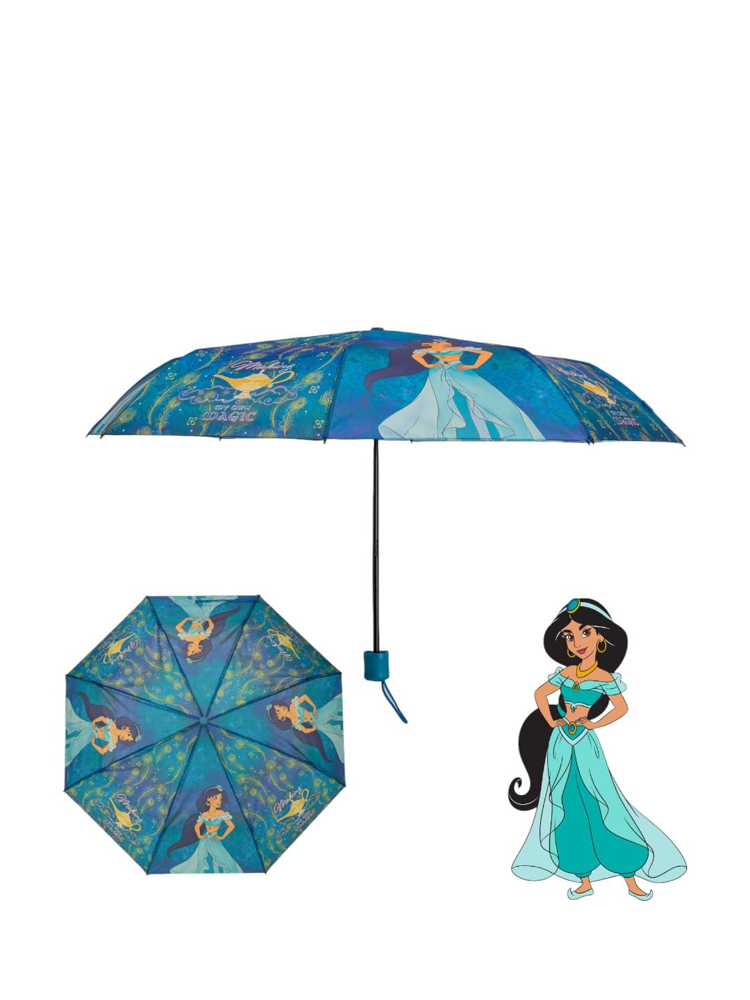 yellow bee Disney Printed Jasmine Magical Print Foldable Umbrella for Girls, Blue, 7-14 Years-picture-32