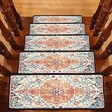 CAWIADFWJO Carpet bathmat & Rug Style Ethnic Design with Distressed Texture Stair Treads Safety Resi
