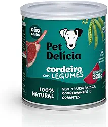 Pet Delícia Cordeiro com Legumes 320g, Alimentação Natural Super Premium para Cães Sensíveis, Peles Sensíveis