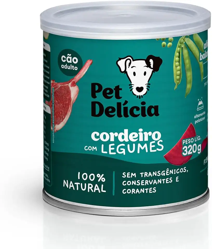 Pet Delícia Cordeiro com Legumes 320g, Alimentação Natural Super Premium para Cães Sensíveis, Peles Sensíveis