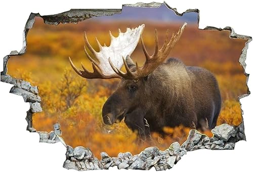 Miniatura 2 de Calcomanías de pared rotas 3D de Alaska Denali, Parque Nacional Tundra Bull Moose Wandering 36 x 24 pulgadas, vinilo de pared extraíble, despegar y