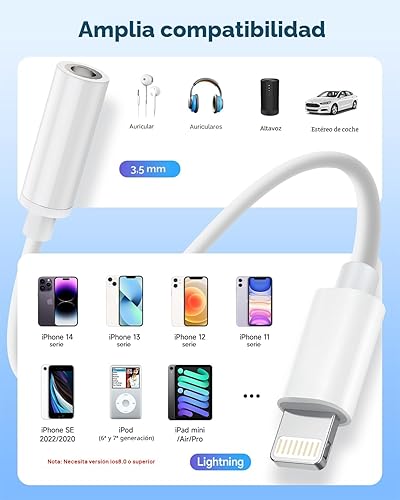 Miniatura 7 de Adaptador Lightning a conector de auriculares de 0.138 in con certificación MFi de Apple, calidad de audio premium y chip DAC para escuchar música