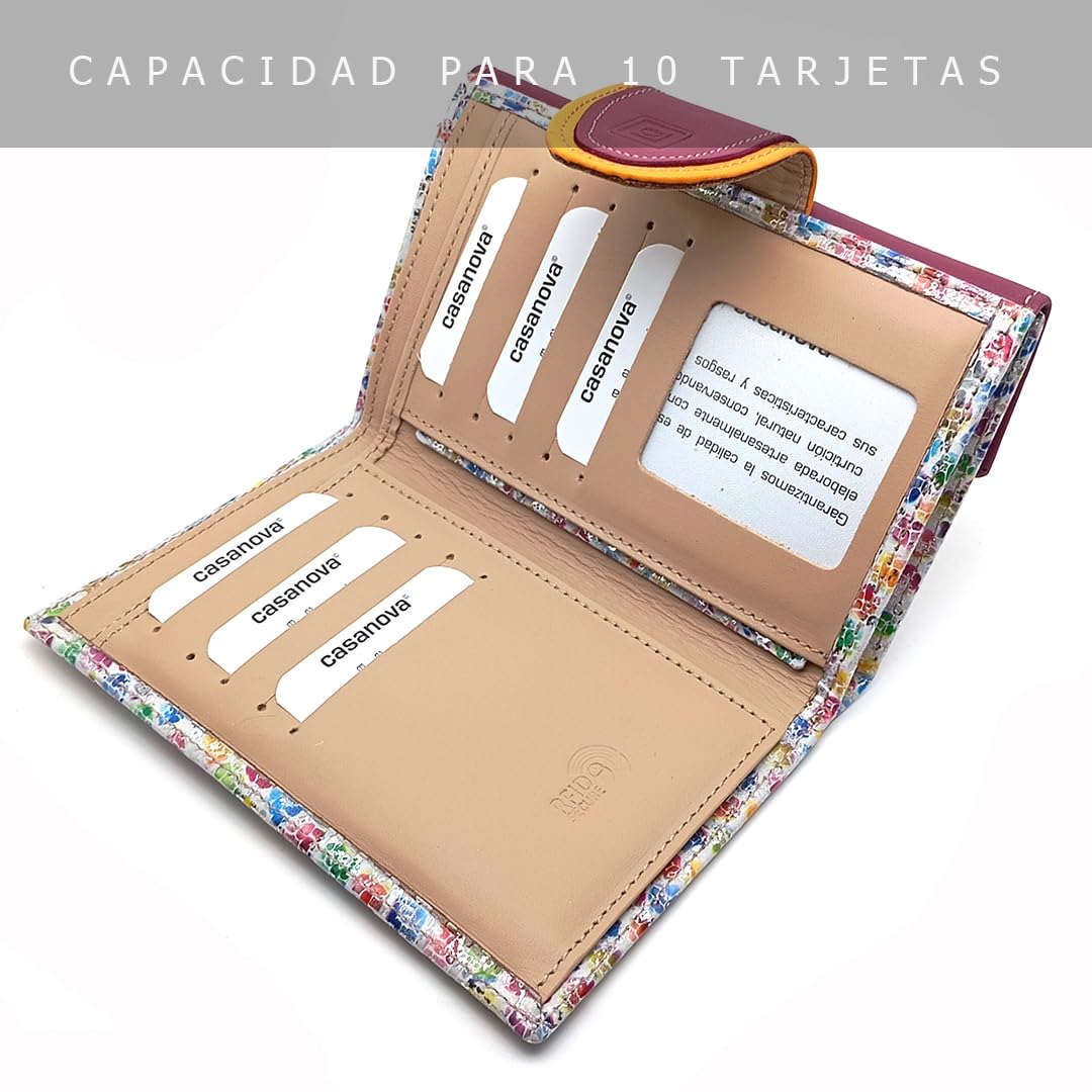 Cartera de Mujer en Piel Grande - Hecho a Mano - RFID - 39716 Multi