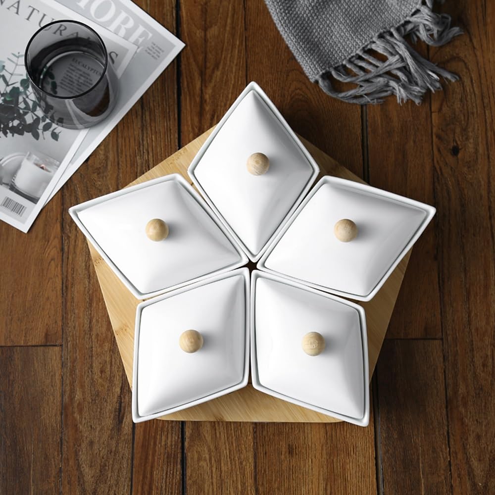 Ceramiczne podzielone naczynia do serwowania, porcelanowa taca na przystawki, 5 wyjmowanych misek na przekąski, idealne do przekąsek, przystawek, owoców, cukierków, chipsów i dipów