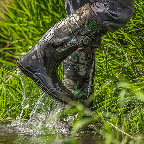 HISEA Men's Rain Boots, Waterproof Durable Insulated Rubber Boots for Men, 5 mm Neoprene Outdoor Mud Fishing Hunting Boots for Multi-Season (Black, Camo & Brown)4