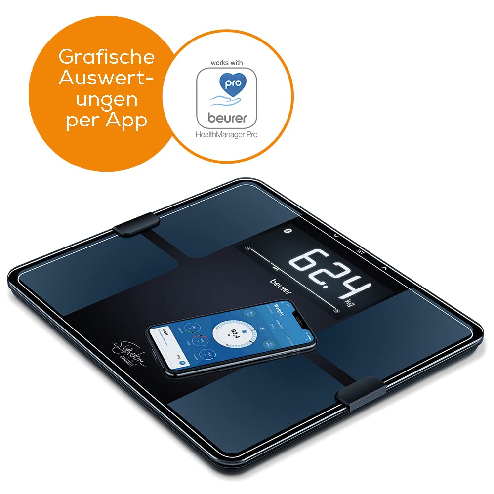 Beurer BF 915 Diagnosewaage, präzise Körperanalyse für bis zu 8 Personen, Messung von Körperfett, mit beleuchtetem XXL- Display, Tragkraft bis 200 kg, inklusive App-Anbindung