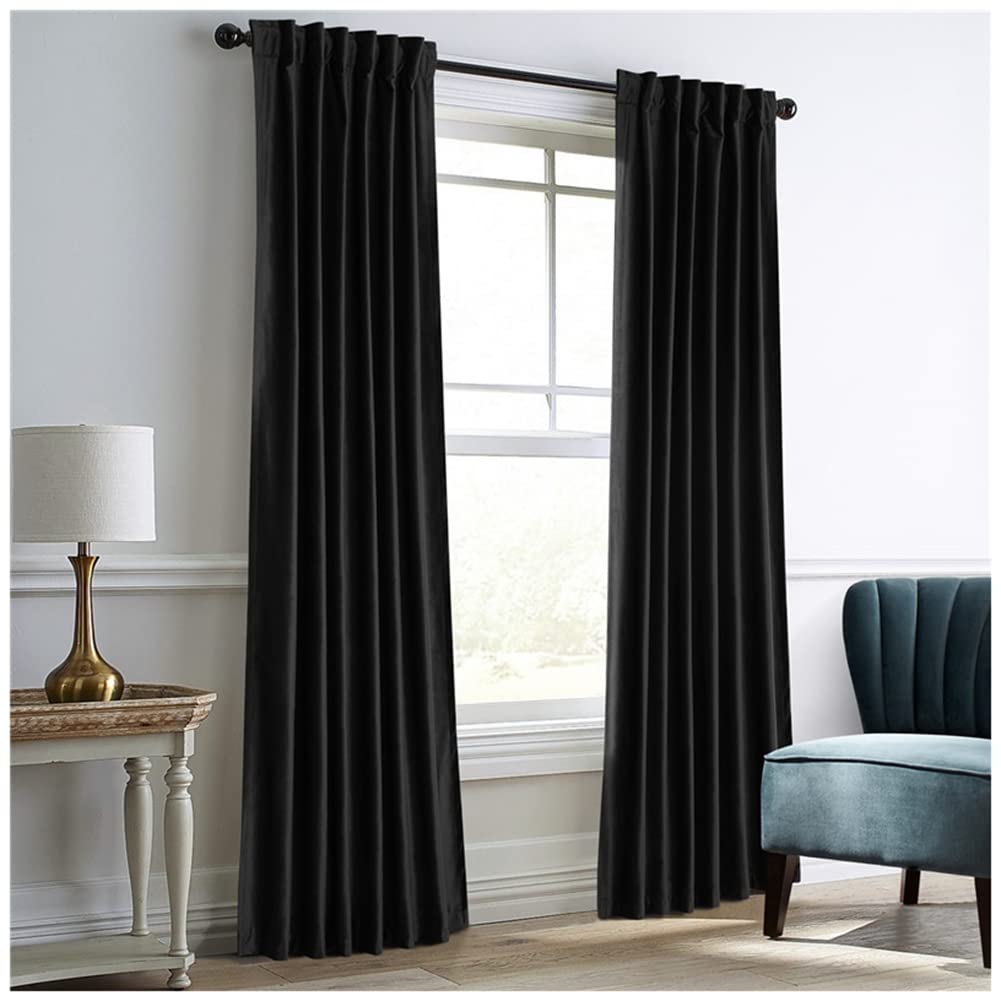 GUOCU Velvet Slot Top Curtains Solid Soft Grommet Curtains Thermal Insulated Room Darkening Curtains Drapes Window Treatment Blackout Curtains for Bedroom, Living Room Black 42X101|107X259cm(1 Panel)
