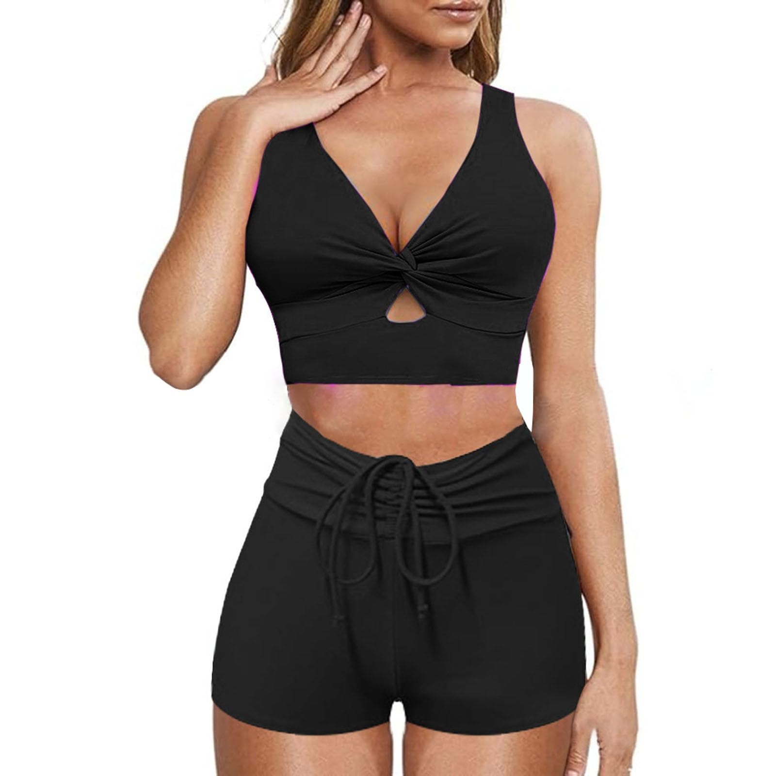 Genérico Bikini Negro Trajes De De Mujer Bañador de Dos Piezas Adelgazante y Protector para Mujer con Tirantes Bikinis NiñA BañAdores Deportivos Mujer