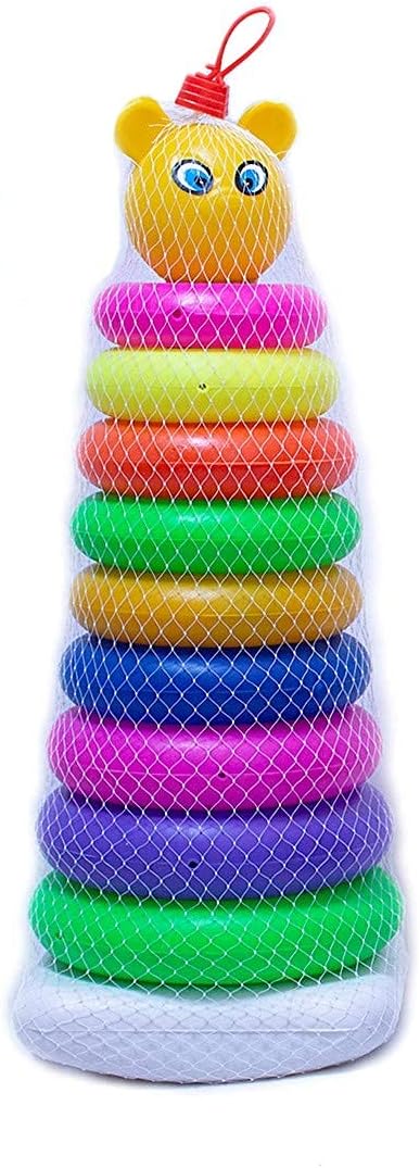 SAI BAGAVATH FAMILY MART SBFM Classic Ring Stacking Toy, 9 Pc Ring Smiley Stacking Coloring Teddy Rings for Kids 3+ Years (Teddy Ring) (Large)