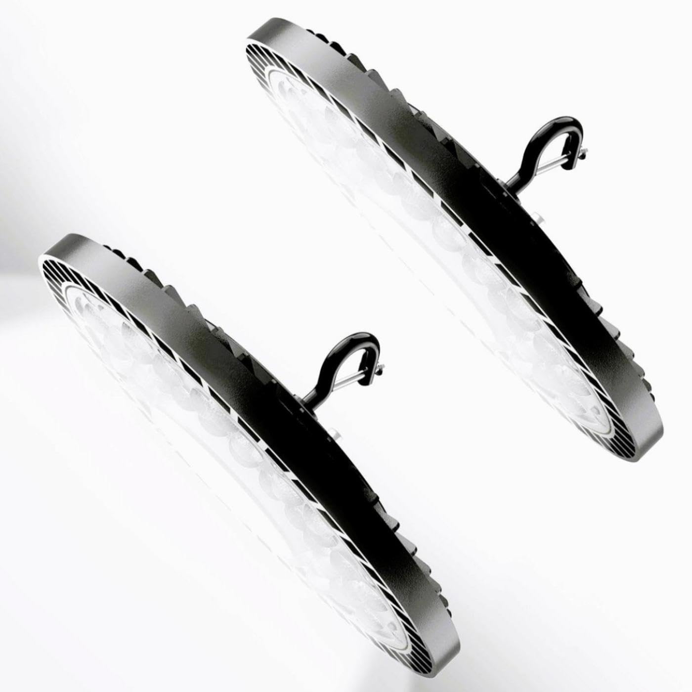 LED High Bay Light 200W 2Pack, 30,000LM 6500K UFO High Bay LED Shop Lights with 6ft US Plug Cable, IP65 120VAC Commercial Bay Lighting for Warehouse Workshop Factory Gym Garage Barn