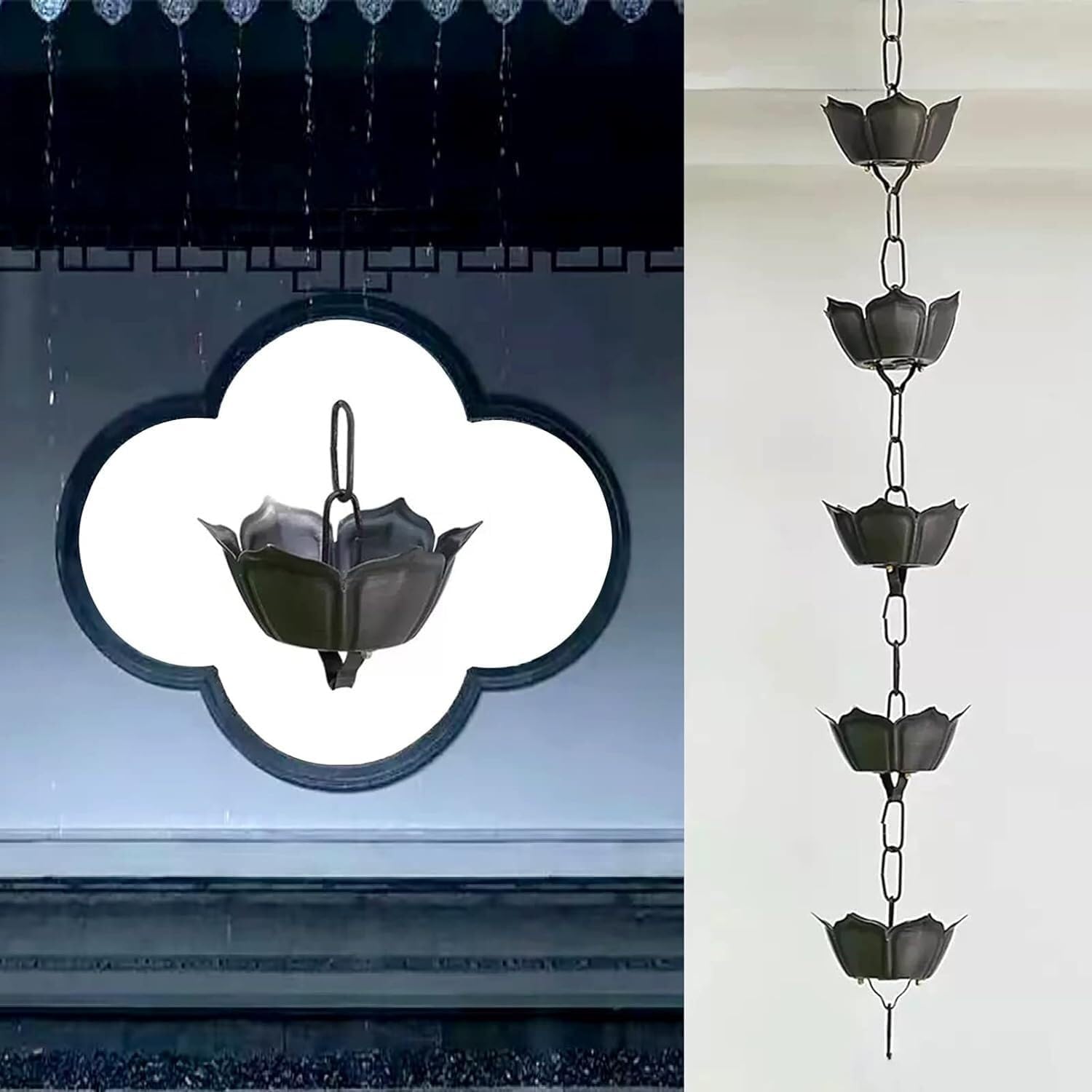 Rain Chain Copper Rain Chain Rain Catcher Chain for Gutters and Downspouts, Petals Rainwater Diverter(Style1,240cm (8ft))