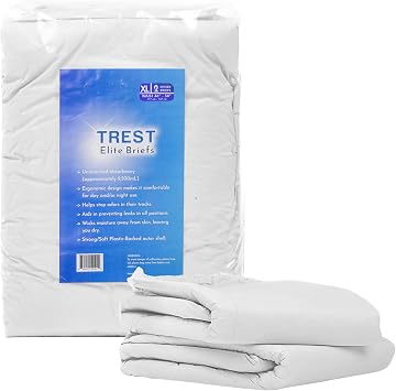 TREST Elite Briefs for Men and Women, Overnight Diapers for Incontinence, Elite Absorbency, Comfortable, Odor Neutralizing and Secure Fit with 2 Wide Tabs - White, X-Large Pack of 2
