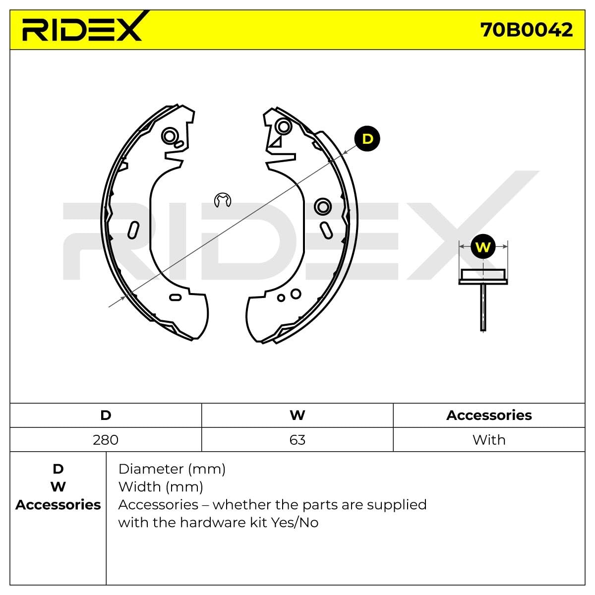 RIDEX 70B0042 Kit ganasce freni Posteriore senza leva Compatibilità con OPEL Movano Van X70