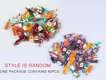 40pcs Miniature Mini Fake Beer Bottles Toys, Mixed Wine Drinks Decoration Beer Glass Model, Beer Can Beer Bottle Models for Fairy Garden Pub Bar Dolls House Tableware Decoration