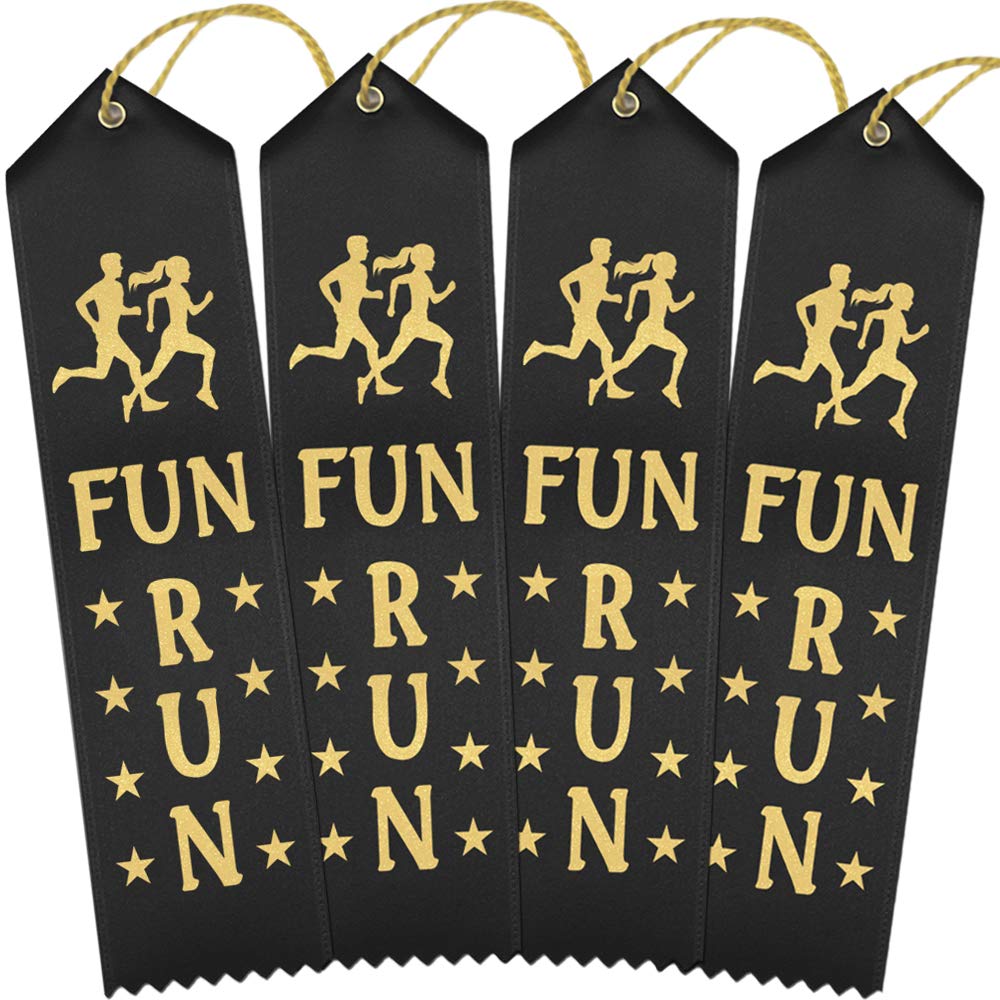 RibbonsNow Wstążki Fun Run - 100 wstążek z kartą i sznurkiem (czarne ze złotym nadrukiem)
