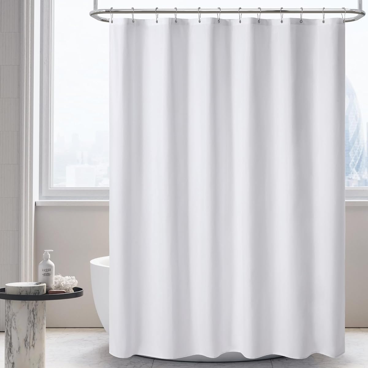 120GSM Ultimate Waterproof Fabric Shower Curtain Liner - TPU Lamination Technology with 3 Magnets,Machine Washable,71x72 Inch Soft Cloth Shower Curtain or Shower Liner,for Bathroom(White)