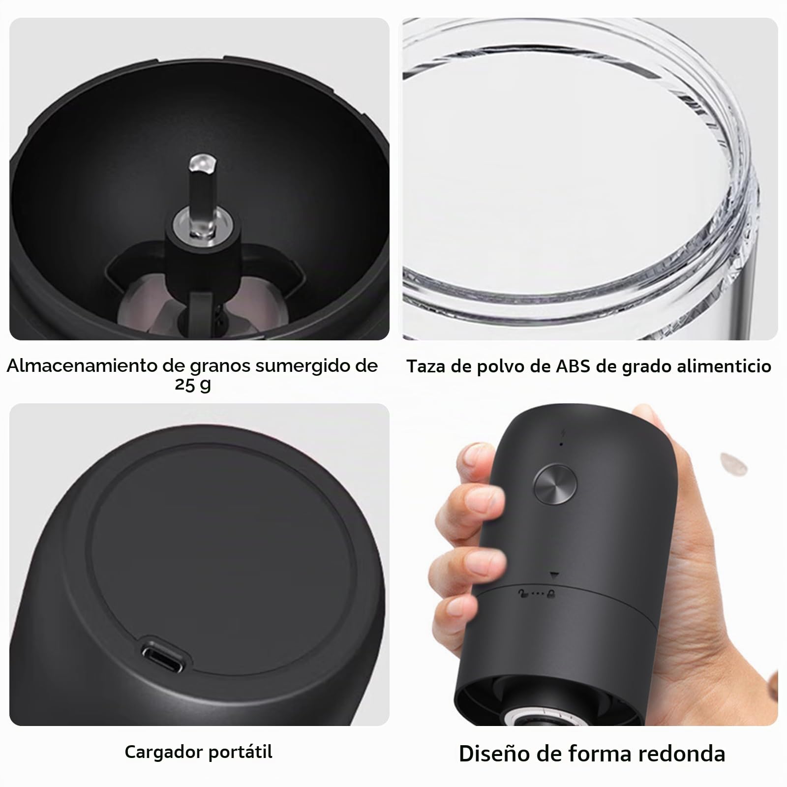 Molinillo de café eléctrico, portátil, con núcleo de cerámica, molinillo de granos de café, con grado de molienda ajustable para expreso, filtro de mano, prensa francesa